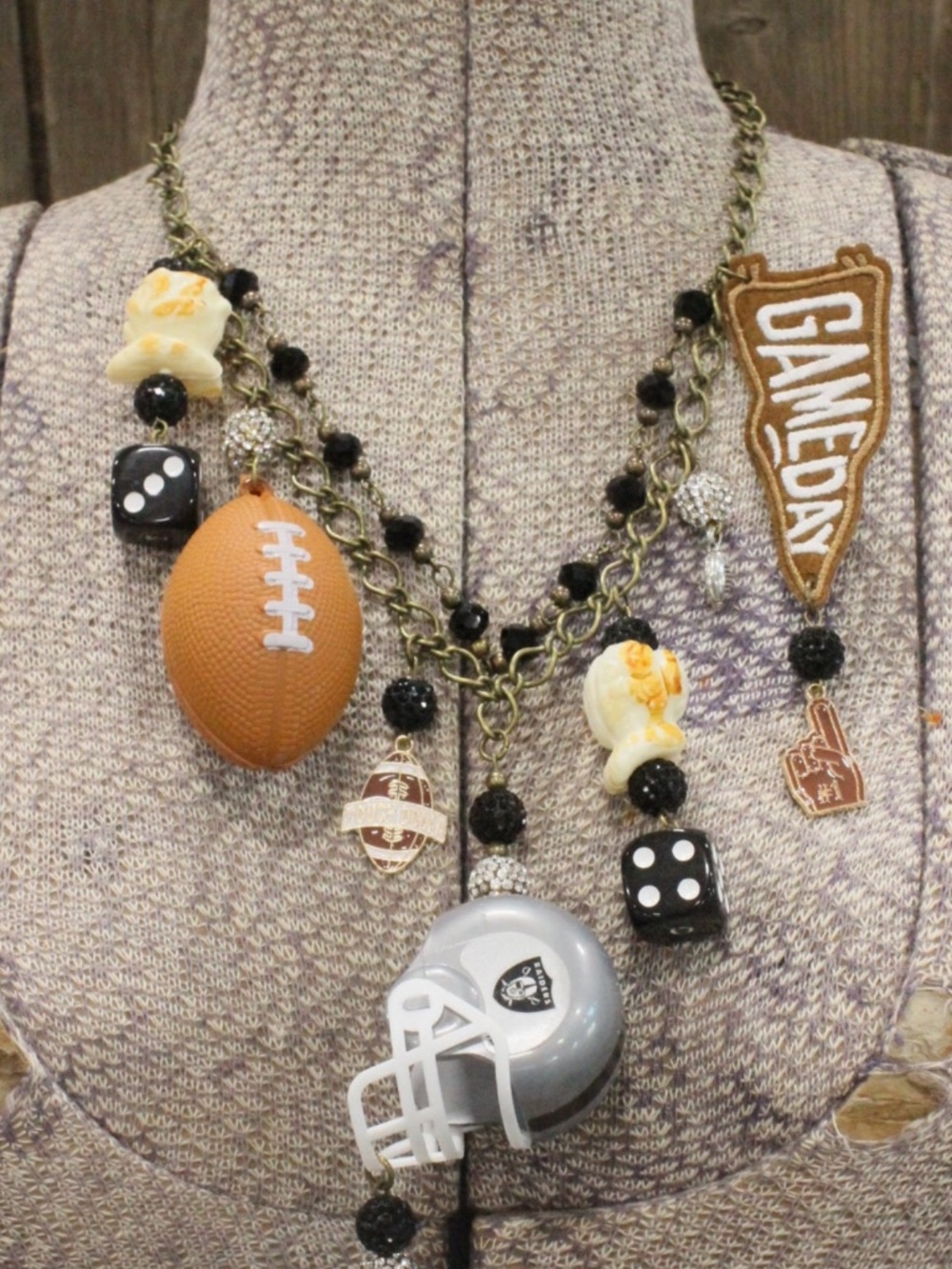 BOHO GAMEDAY LAS VEGAS RAIDERS CHARM’D FOOTBALL NECKLACE